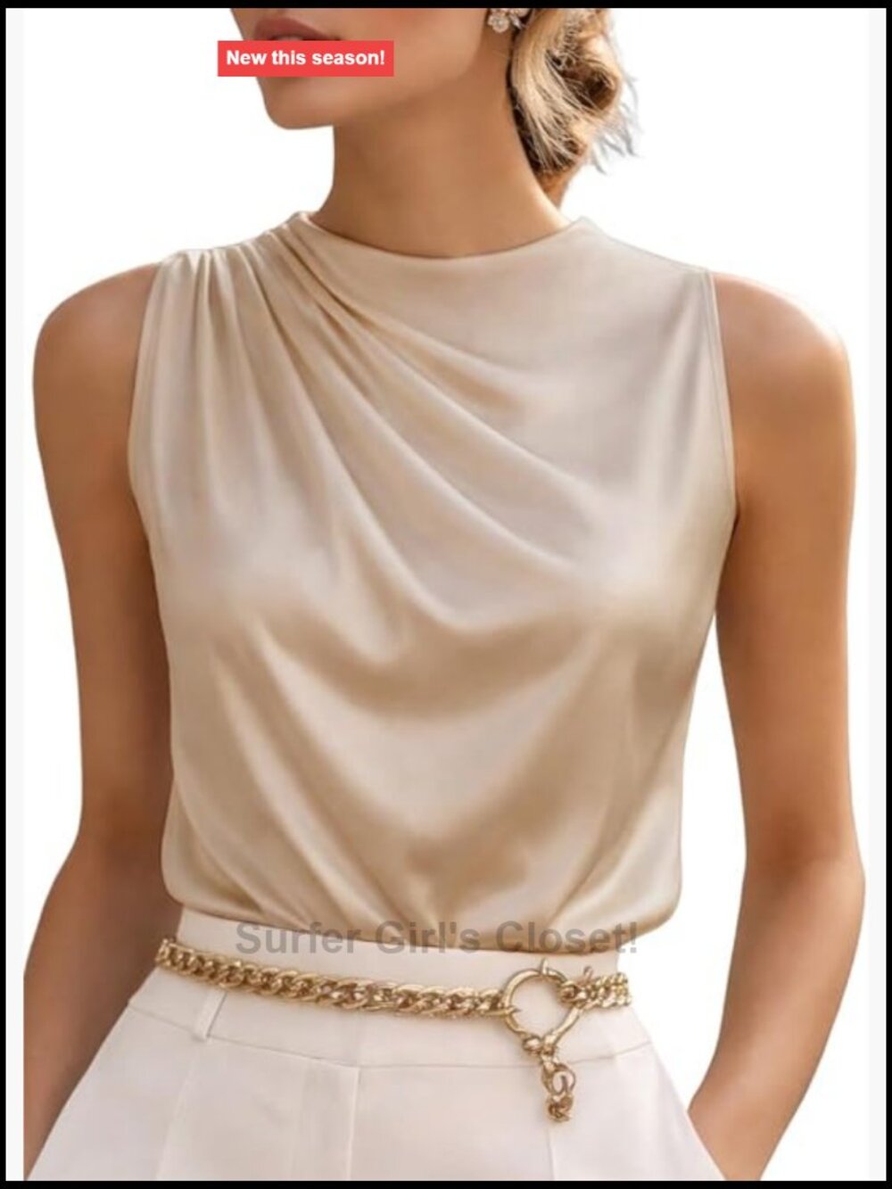 Satin Ruched Tank Top Sleeveless Blouse Dressy Casual Women's Top